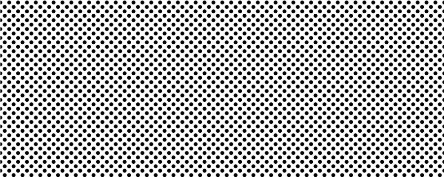 Seamless dotted repeated texture. Black and white polka dot pattern. Repeating endless dots texture. All over halftone wallpaper. Regular grid 