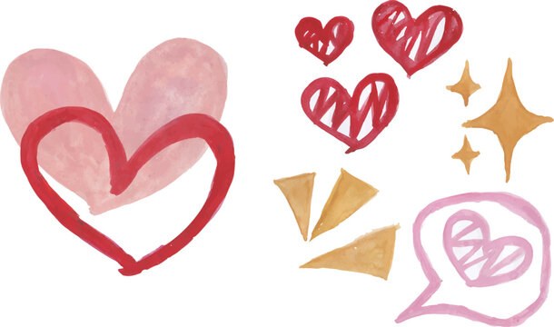 Hand-Drawn Hearts and Decorative Shapes Elements Set