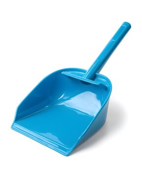 Unbranded plastic dustpan with short handle, cleaning tool isolated on white background