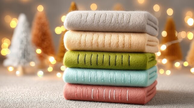 A stack of layered felt swatches with varying colors and textures, offering a vibrant display of craft materials.
