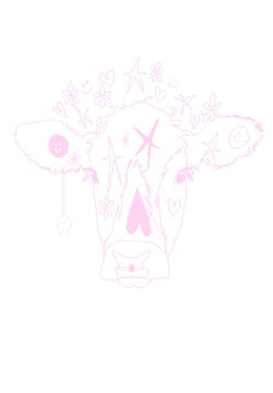 hand drawn vector illustration of a pink cow