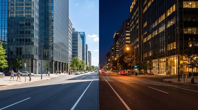 Day and Night Urban City Street View Transformation