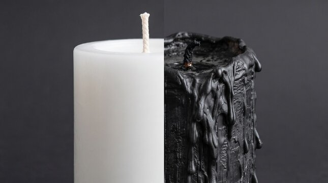New and Used Black and White Candle Halves Contrast