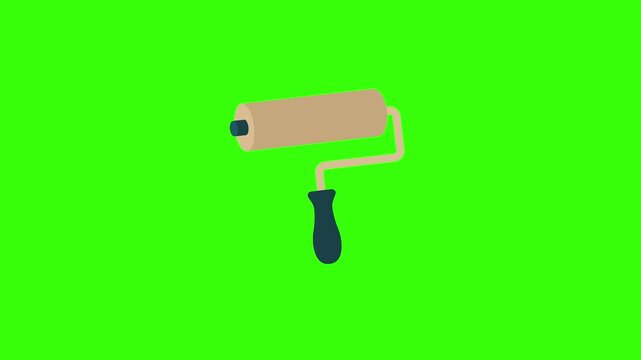  Industrial Handheld Paint Roller Tool Moving in Continuous Vertical Paint Stroke Path for Wall Renovation Seamless Loop Animation on Green Screen Chroma Key Background