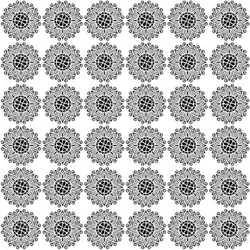 Seamless black and white lotus flower mandala pattern