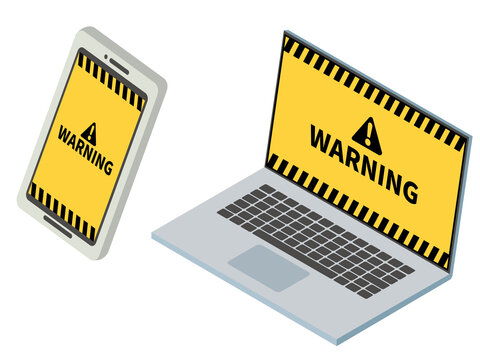 フィッシング詐欺や不正アクセスの注意喚起に使えるスマホとPCの警告イラスト