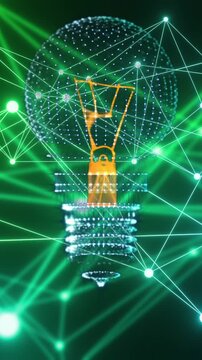 Animation of network of connections and light bulb over black background