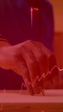 Animation of financial data processing, flag of china over male worker in factory