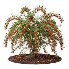 Fototapeta premium Boxthorn bush with ripe red goji berries on white background