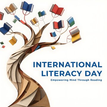 Conceptual tree of knowledge made of many colorful books representing international literacy day and education growth