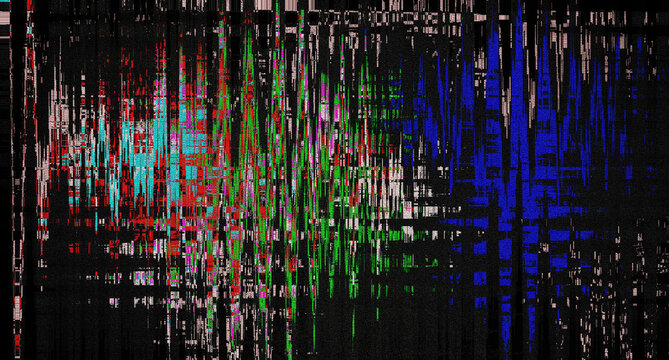 Abstract Glitch TV Test Pattern, Colorful Retro Digital Noise and Pixelated Retro Broadcasting Background
