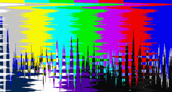 Abstract Glitch TV Test Pattern, Colorful Retro Digital Noise and Pixelated Retro Broadcasting Background