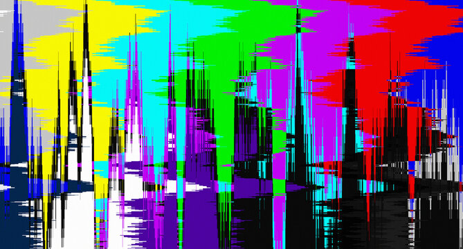 Abstract Glitch TV Test Pattern, Colorful Retro Digital Noise and Pixelated Retro Broadcasting Background