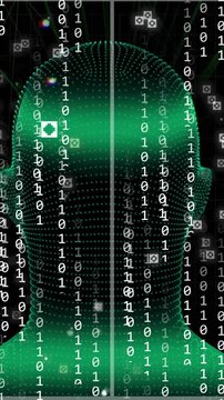 Animation of data processing over digital human with icons