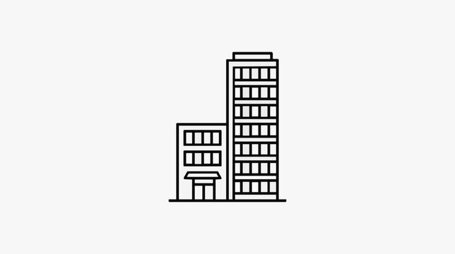 Minimalist Line Drawing of Two Buildings Skyscraper and Small Office Structure