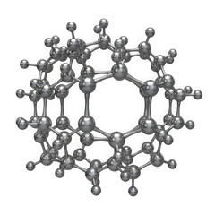 Obraz premium Complex molecular structure model of a carbon fullerene sphere representing chemical science isolated on transparent background , PNG