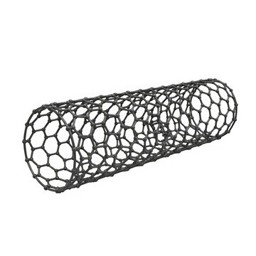 Black and white carbon nanotube structure illustration showing a cylindrical molecular shape isolated on transparent background , PNG