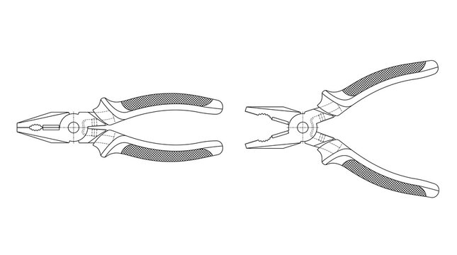 Detailed technical drawing of a pair of pliers showing their mechanical structure and design