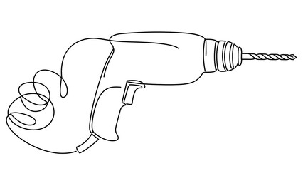 Fototapeta premium Electric drill line art illustration white background.