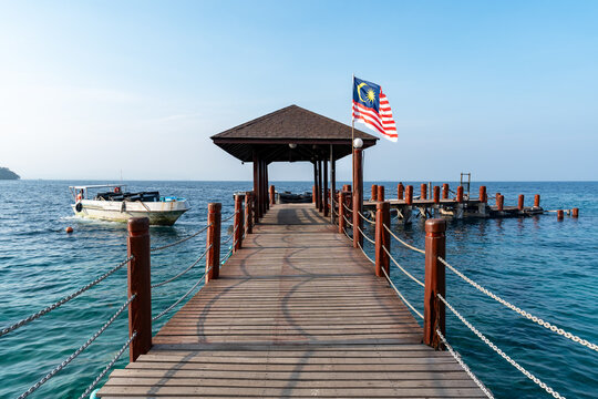 Jetty at Manukan island Tunku Abdul Rahman marine Park in Sabah Borneo Malaysia