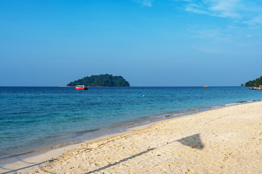 Blue sky and white beach at Manukan island Sabah Borneo Malaysia
