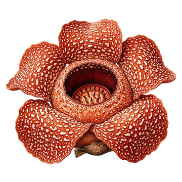 Rafflesia arnoldii Corpse Flower giant red orange bloom with white speckles isolated on transparent background displaying massive textured petals and central cavity with spikes for rare botany