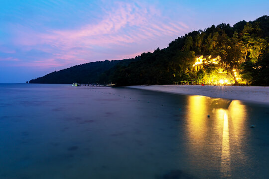 Sunset in Manukan island Tunku Abdul Rahman Marine Park in Sabah Borneo Malaysia