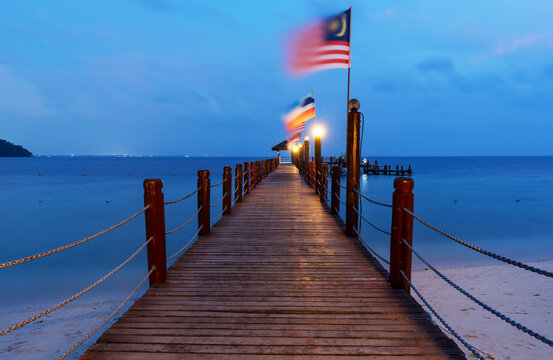 Long exposure dusk in Manukan island Tunku Abdul Rahman Marine Park in Sabah Borneo Malaysia