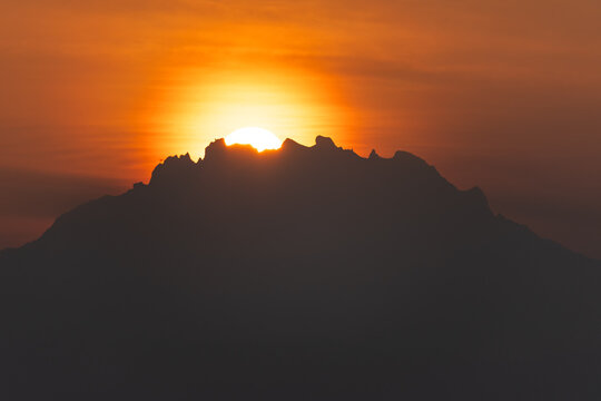 Silhouette of Mt Kinabalu during sunrise in Sabah Borneo Malaysia