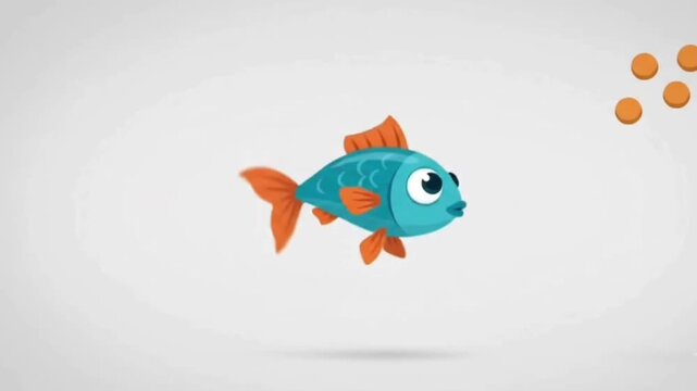 A cute blue cartoon fish swimming with orange fins on a light background.