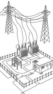 Electrical substation illustration white background.