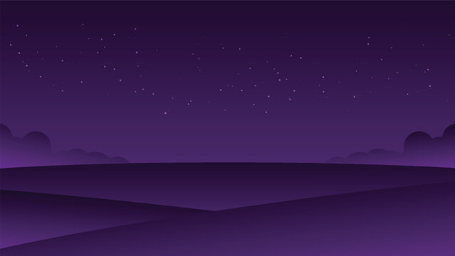 night landscape cartoon background. blank dark field with starry sky