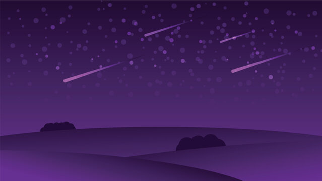 night landscape cartoon background. dark field with starry sky