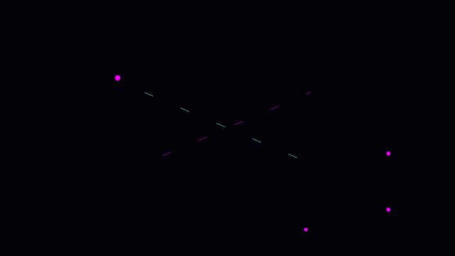 Minimalist abstract motion with neon pink dots and geometric lines on animation 4k black background