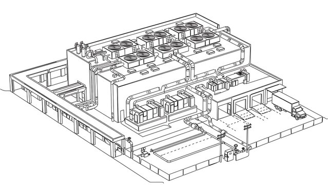Industrial factory layout white background.