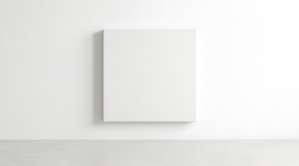 Fototapeta premium Blank square canvas mockup hanging on a clean white wall for interior design presentation.