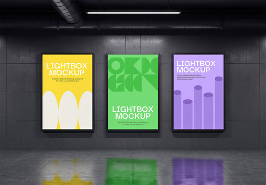 Three Lightbox Poster Mockup