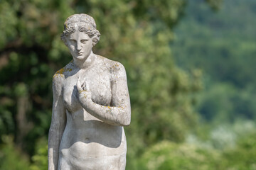 Ancient goddess Aphrodite portrayed as an enduring symbol of beauty and desire. Copy space for text or design. © zwiebackesser