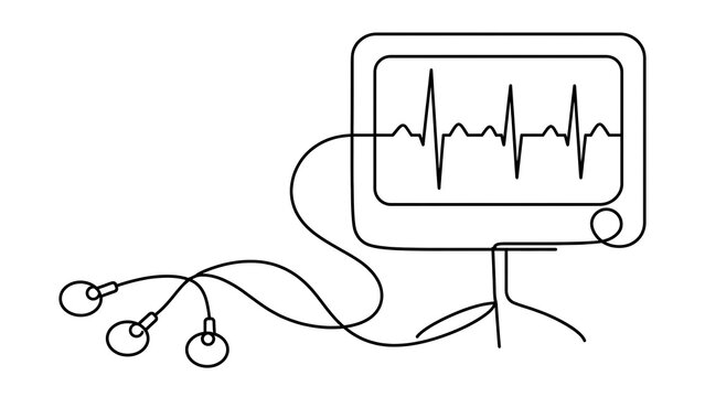 Medical ECG monitor illustration white background.