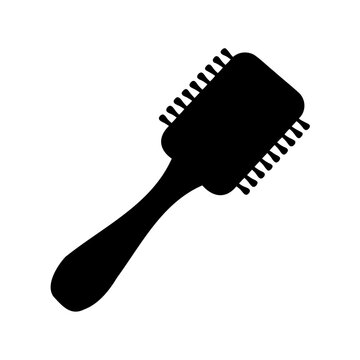 Black hair brush with handle silhouette - Minimalist black silhouette of a hair brush with a handle, clean and stylized for modern designs and icons.