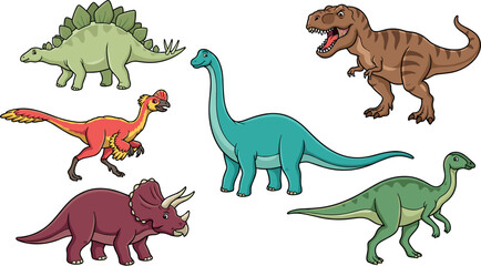 Dinosaur Icon Set with T-Rex, Triceratops, Stegosaurus, Brachiosaurus, and Raptor Elements for Prehistoric Jurassic Designs © MdJamanur