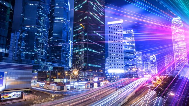 Fast-moving light streaks creating a vibrant city blur effect