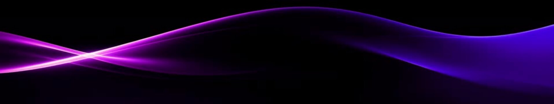Soft Purple Light Ribbons Flowing Across a Dark Background in a Panoramic Seamless Loop Animation