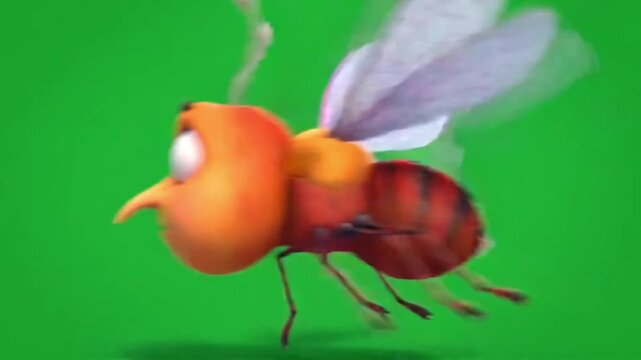 Funny cartoon mosquito character animation on green screen