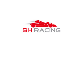 Obraz premium Red racing car logo with speed lines and text on white background