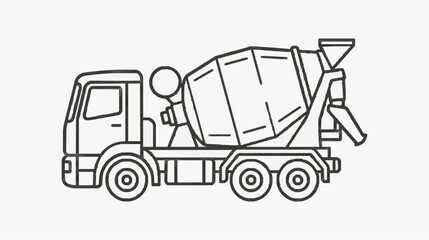 Fototapeta premium Line Drawing of Concrete Mixer Truck with Operator for Construction Projects