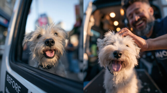 Happy Dog Before and After Professional Mobile Grooming Session