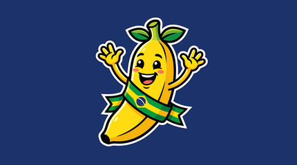 Obraz premium Cartoon Banana Character Waving Happy Expression.