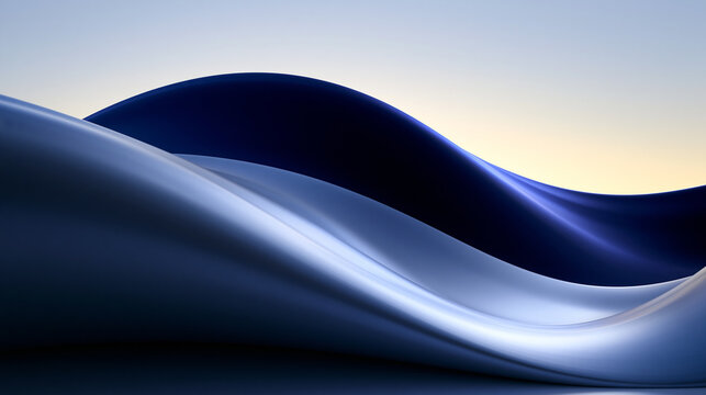 Abstract Blue Wave Background with Smooth Metallic Curves