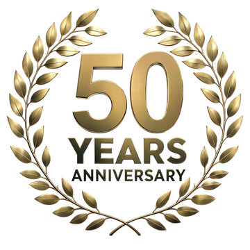 Golden elegant laurel wreath with fifty years anniversary text design isolated illustration
